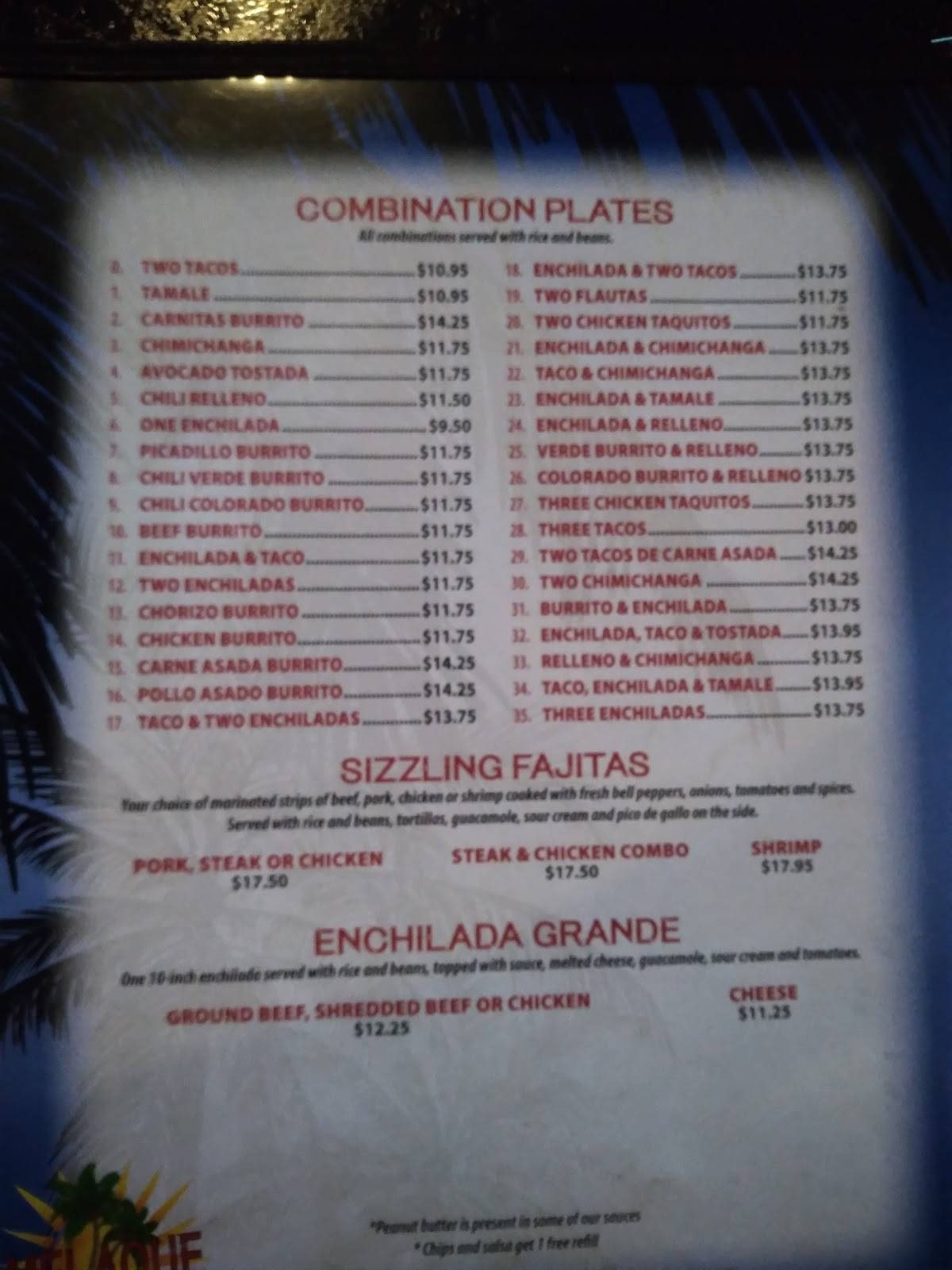 Menu at Melaque Mexican Restaurant, Helena
