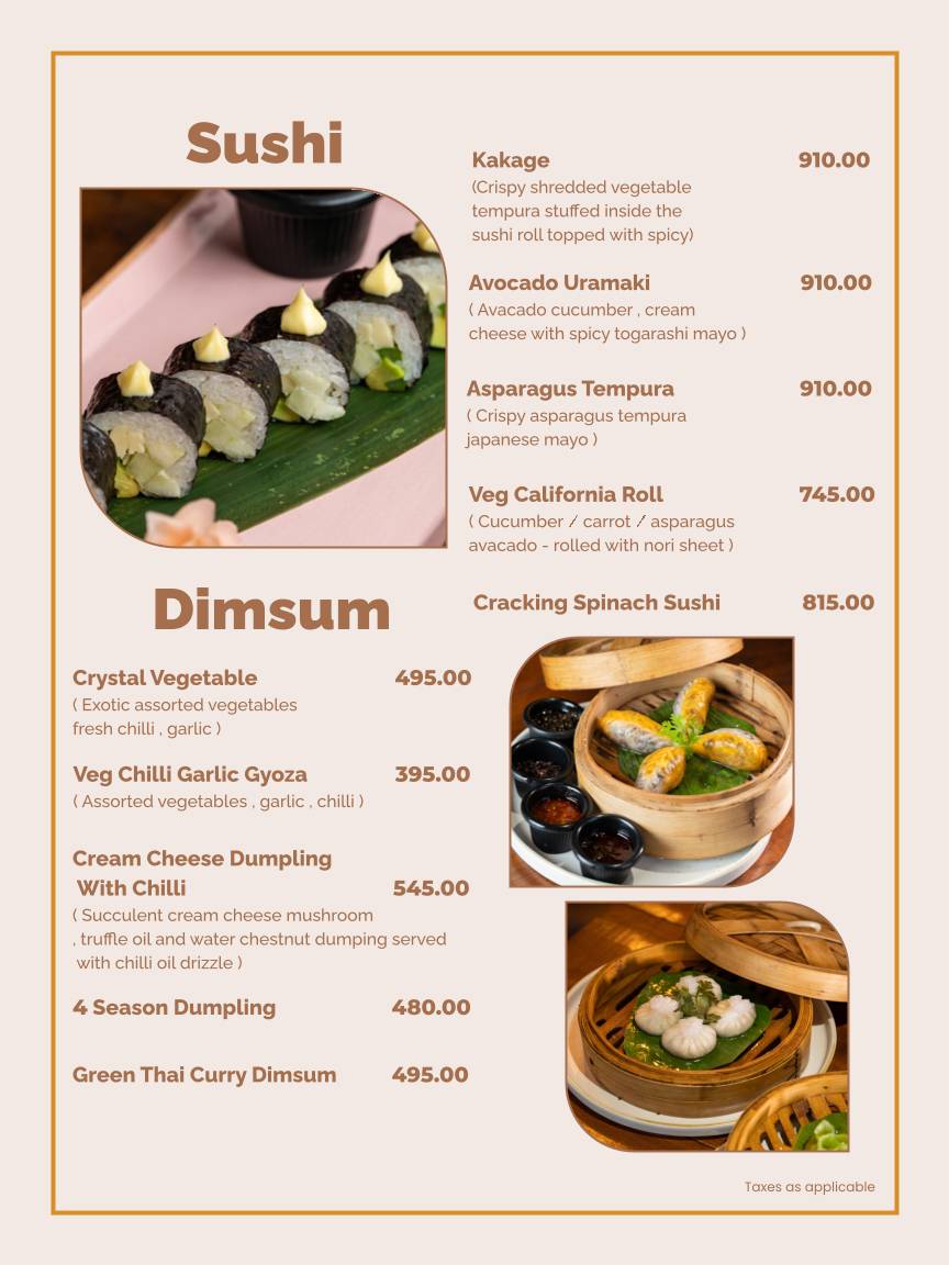 Meraki and Company menu