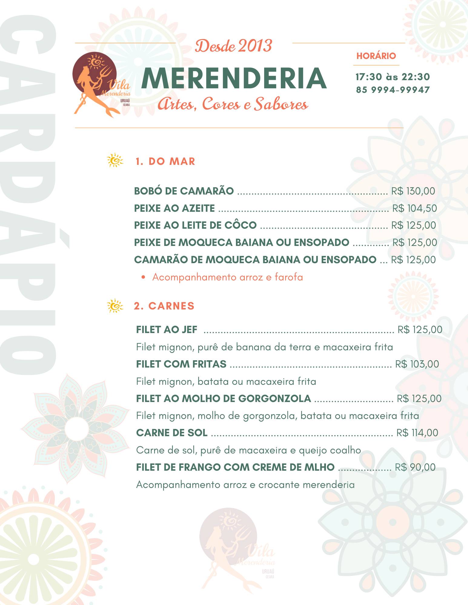 Merenderia - Imbassai cardápio