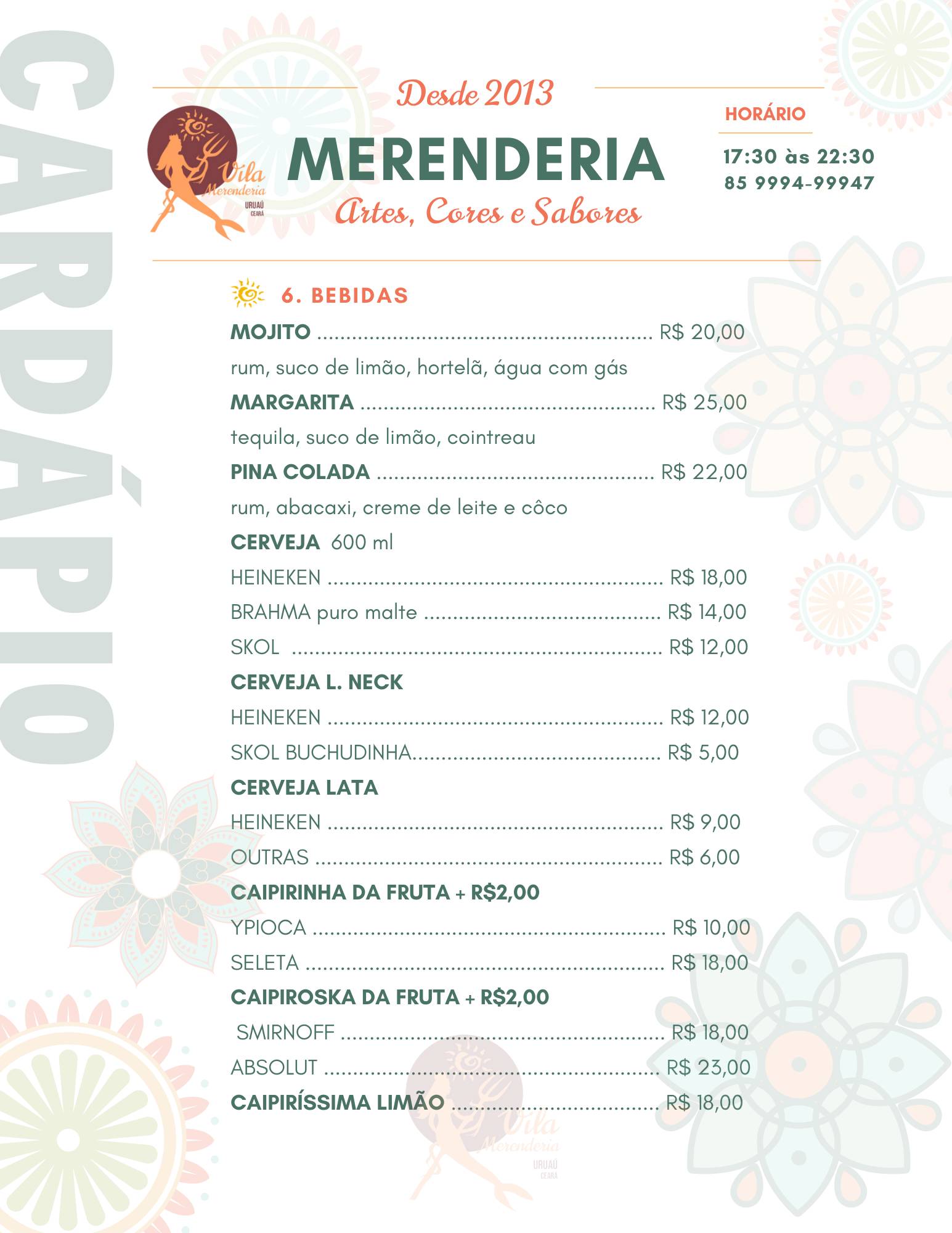 Merenderia - Imbassai cardápio