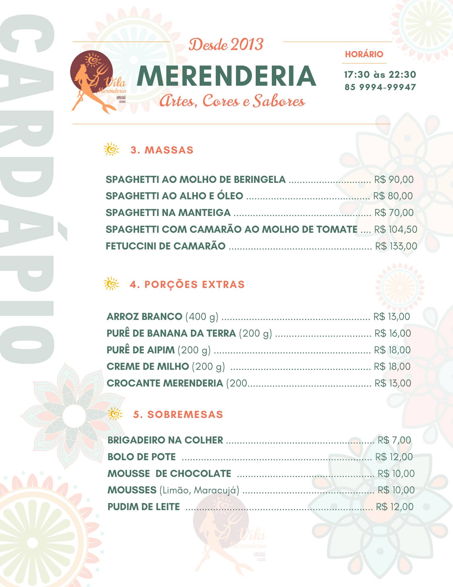 Merenderia - Imbassai cardápio