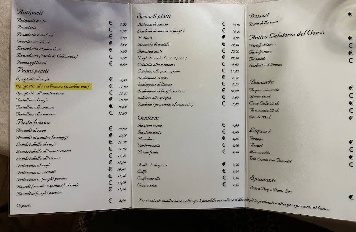 Menu di Mezza luna 