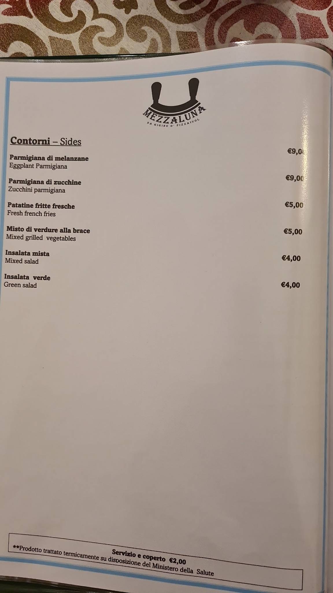 Menu di Mezzaluna da Gigino 