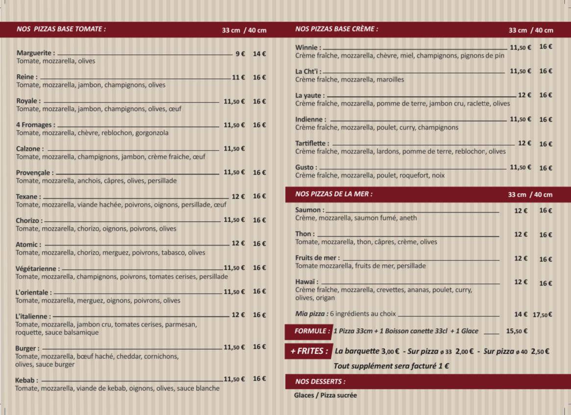 Menu de Mia Pizza