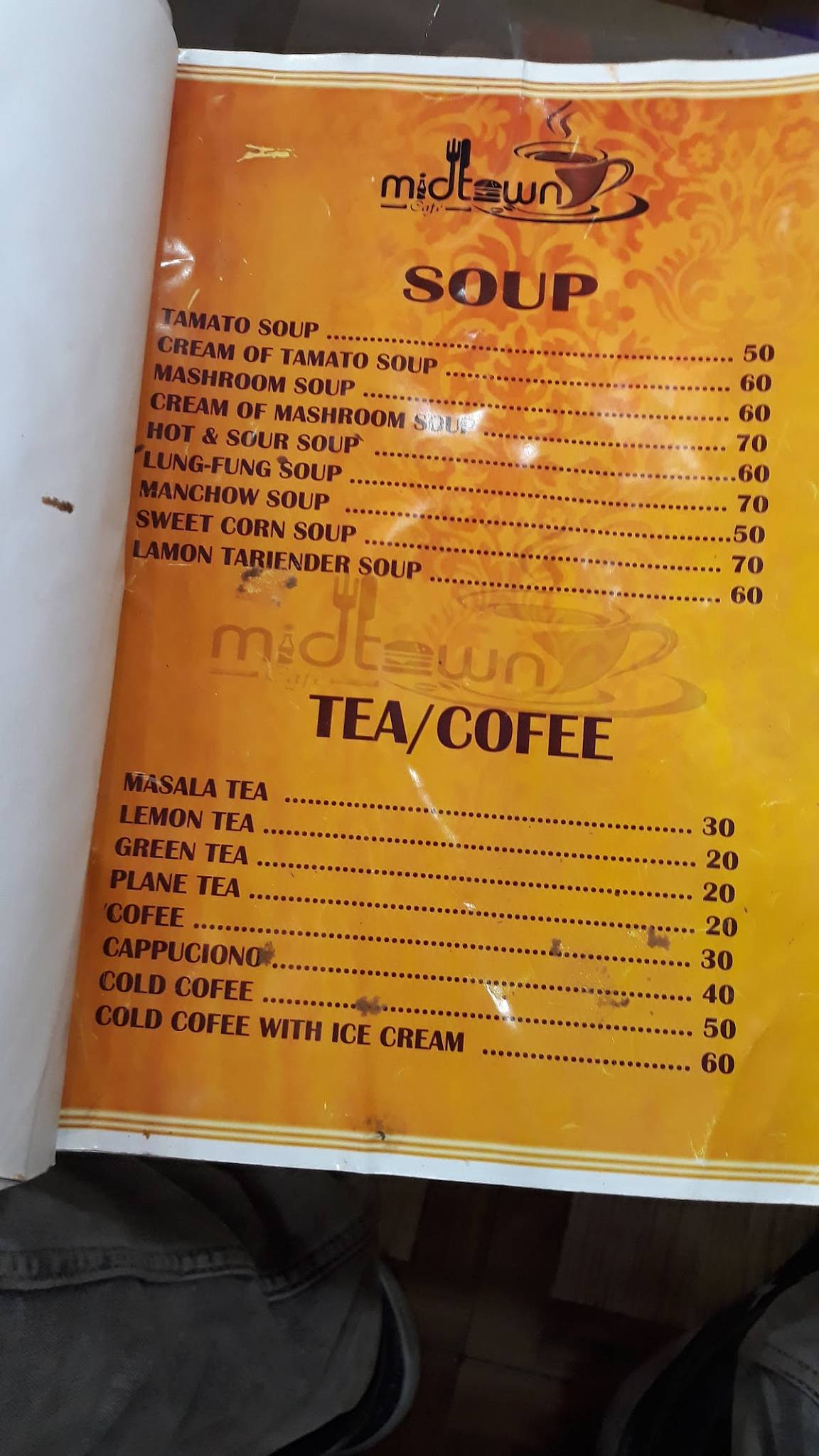 Midtown cafe menu