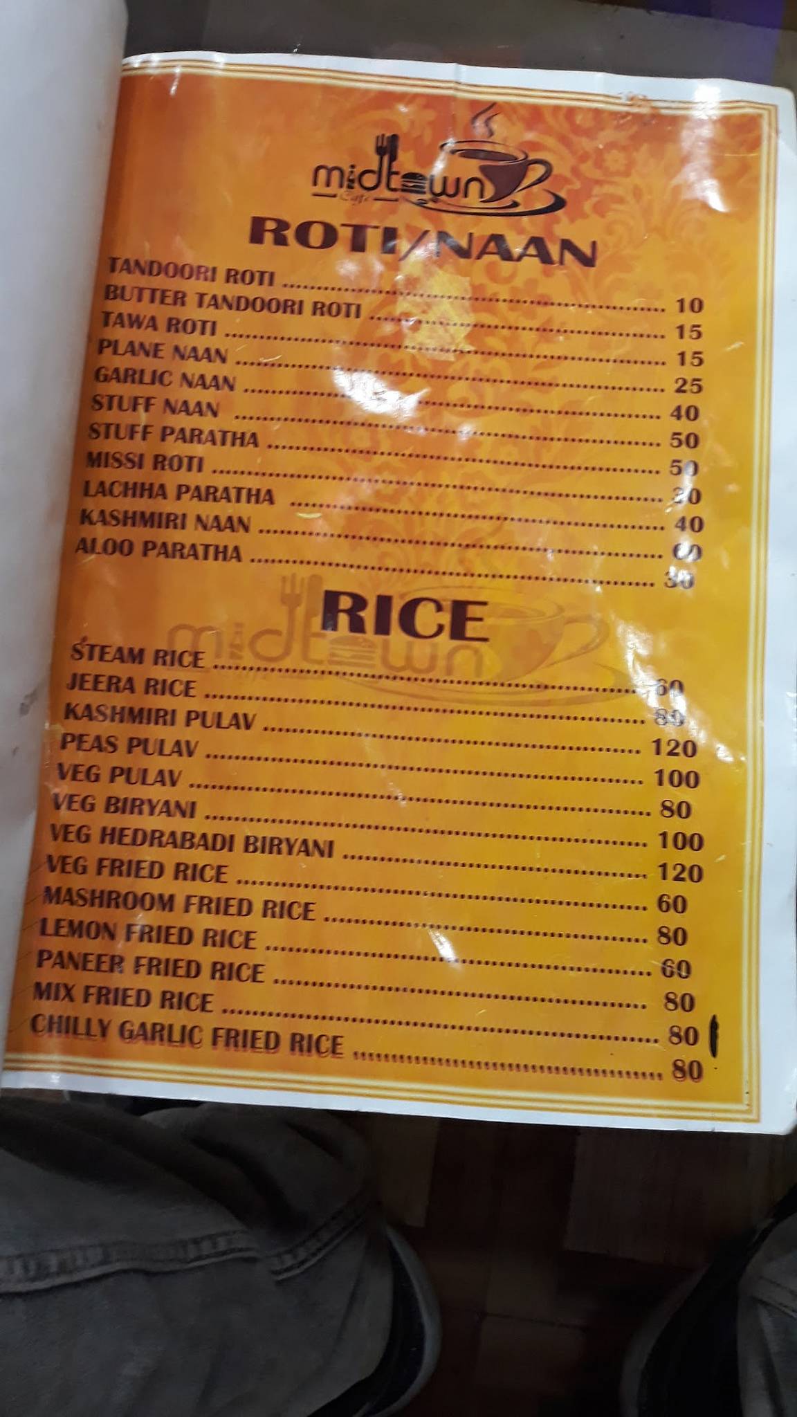 Midtown cafe menu