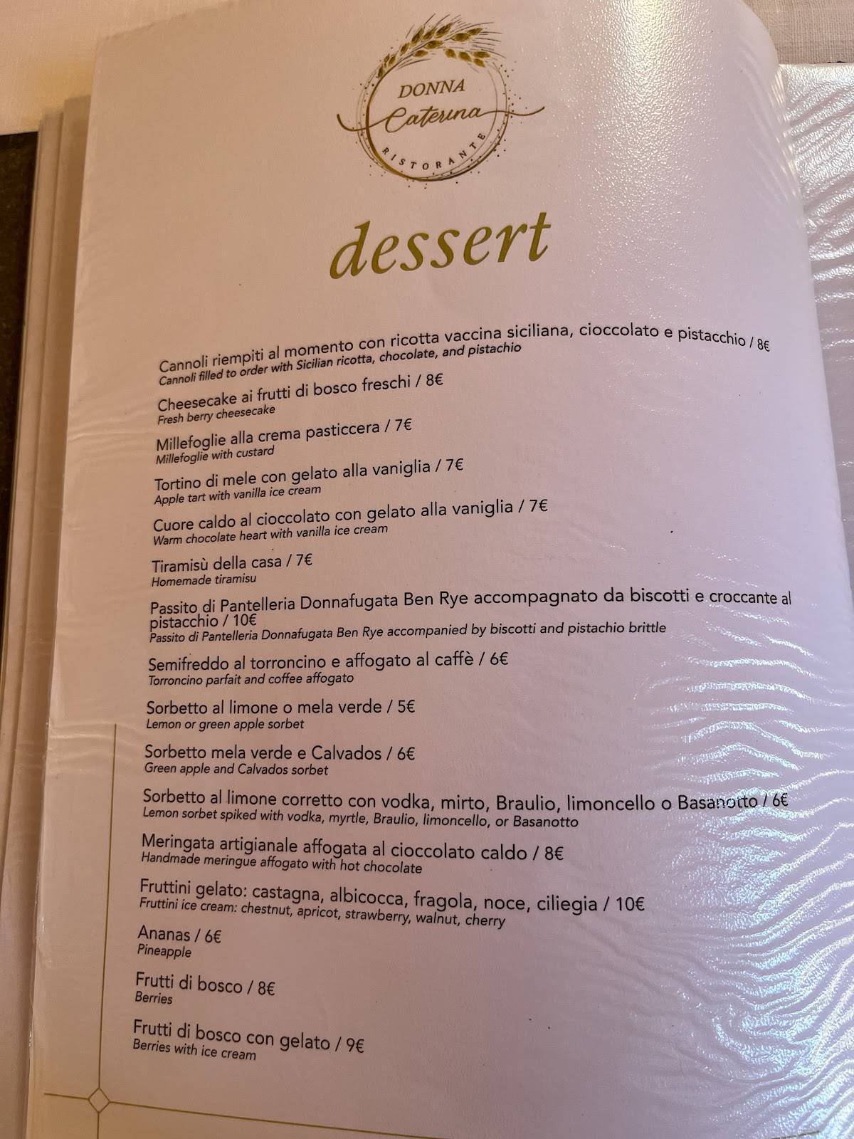 Menu di Donna Caterina Ristorante 