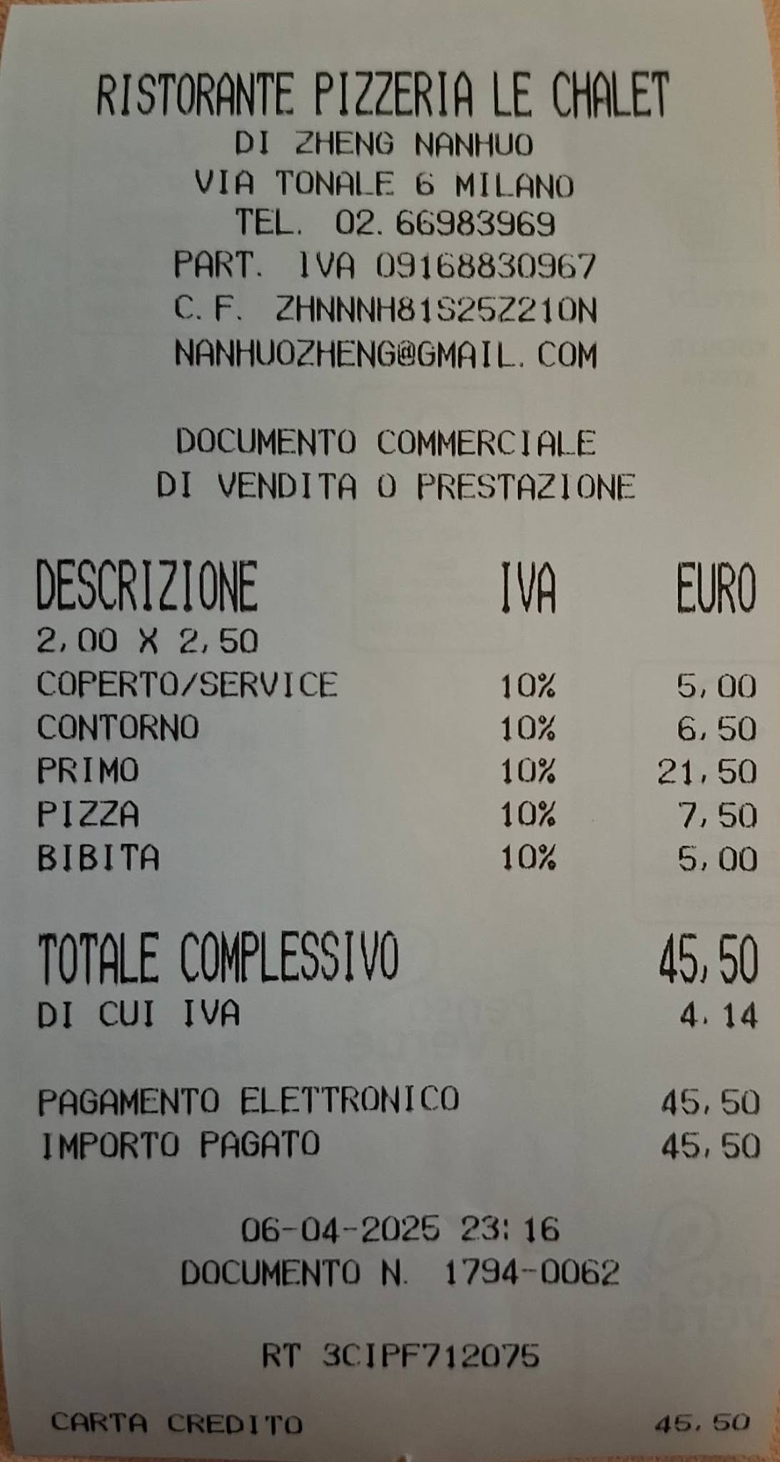 Menu di Le Chalet 