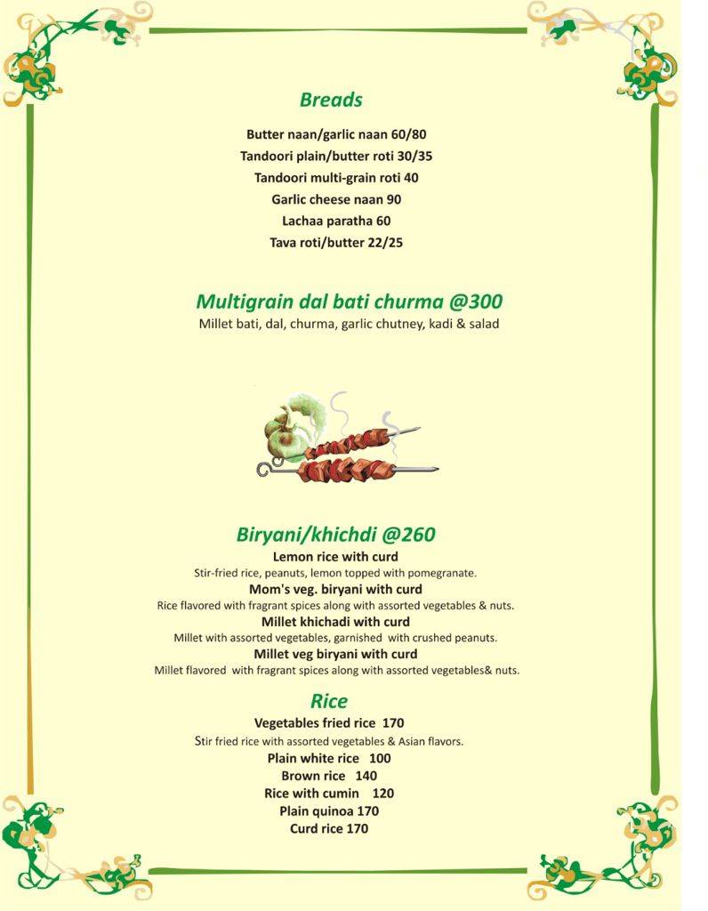 Millets of Mewar menu