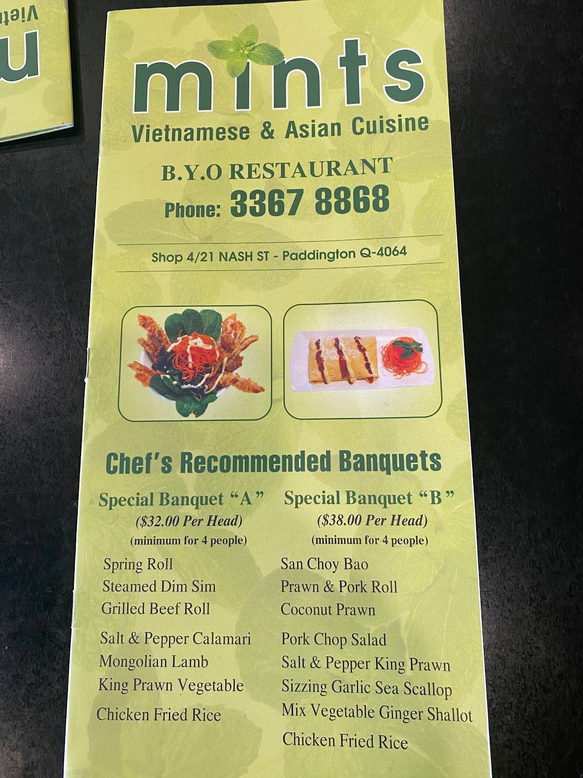 Menu at Mints on Rosalie restaurant, Paddington