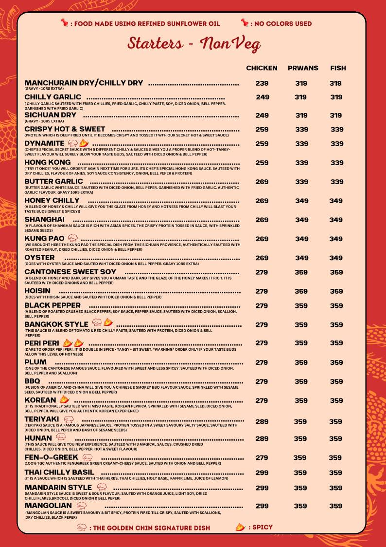 The Golden Chin menu