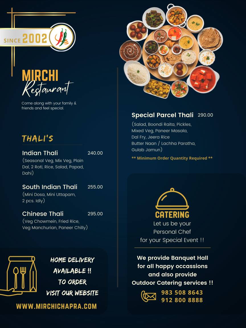 Mirchi Restaurant menu