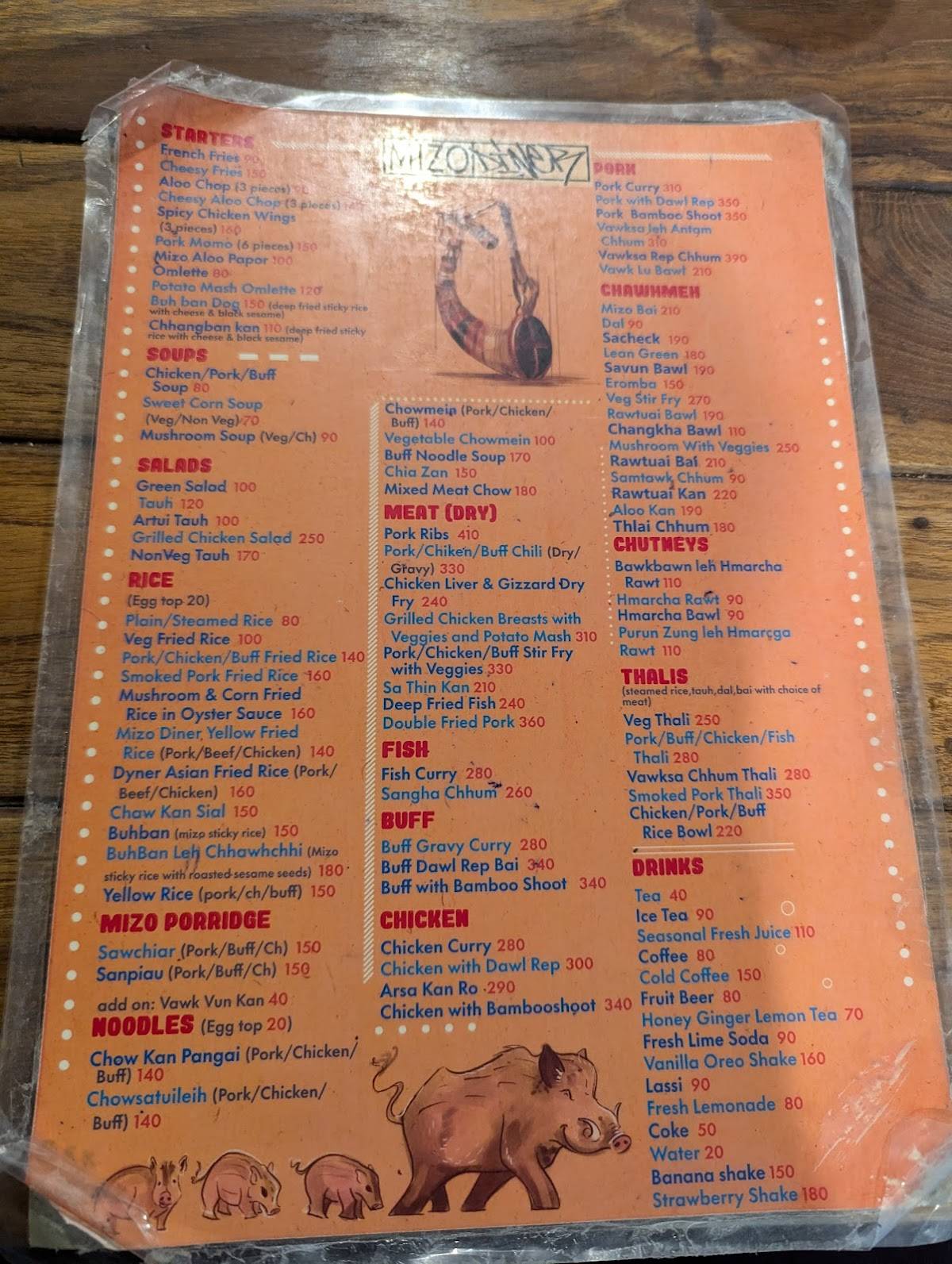Mizo Diner menu