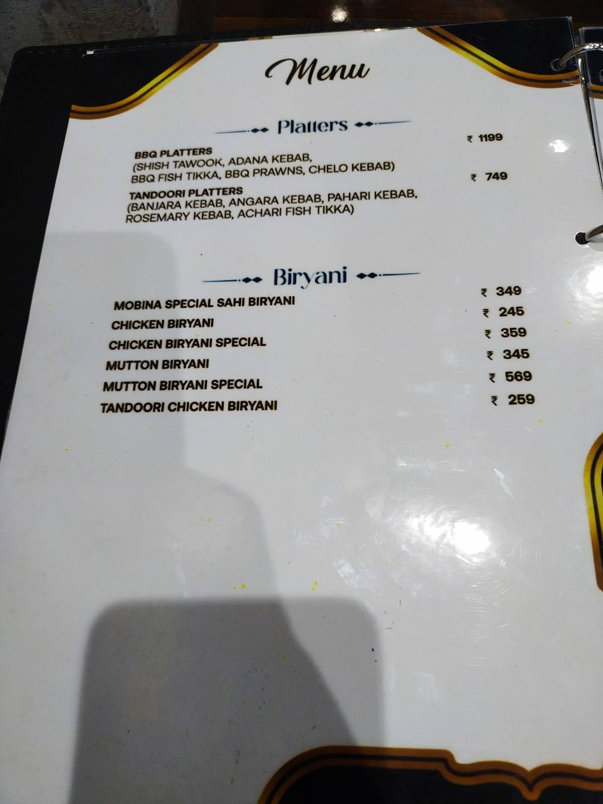 Mobina Restaurant Barrackpore menu