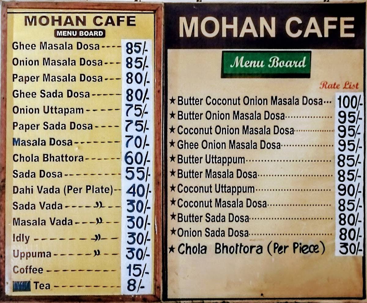 Mohan cafe menu