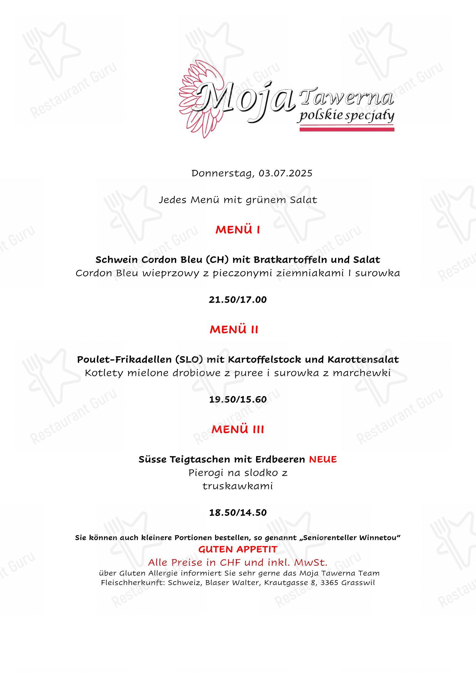 Moja Tawerna in Bellach - Dinner Menu
