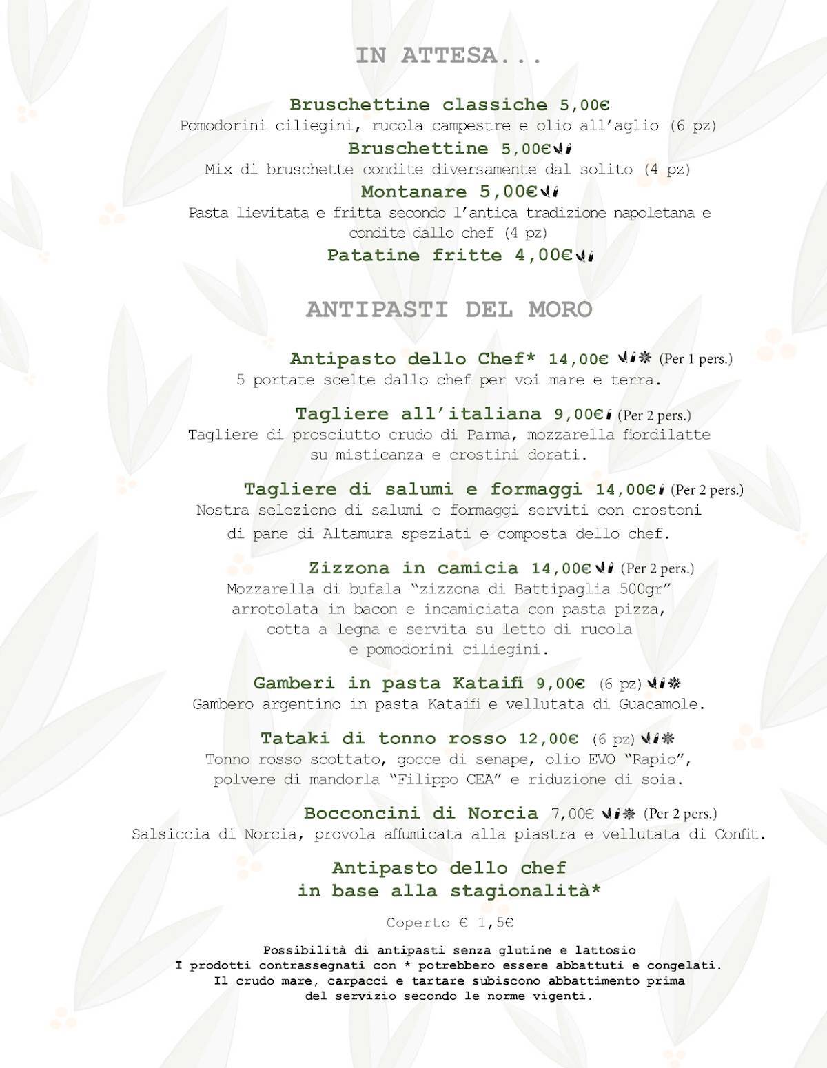 Menu di Moro in Corte Pizzeria Osteria Contemporanea 