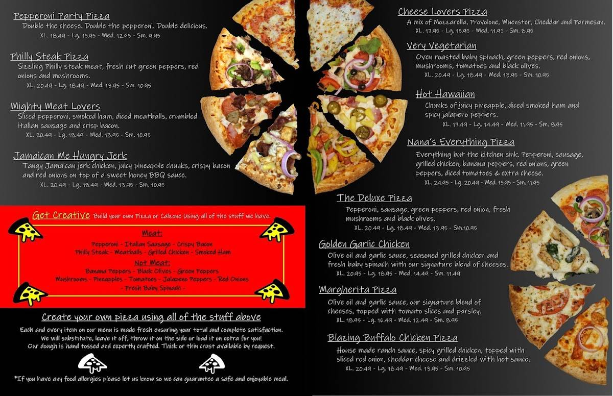 Menu at Nana's Pizza & Pie, LLC pizzeria, Moundsville