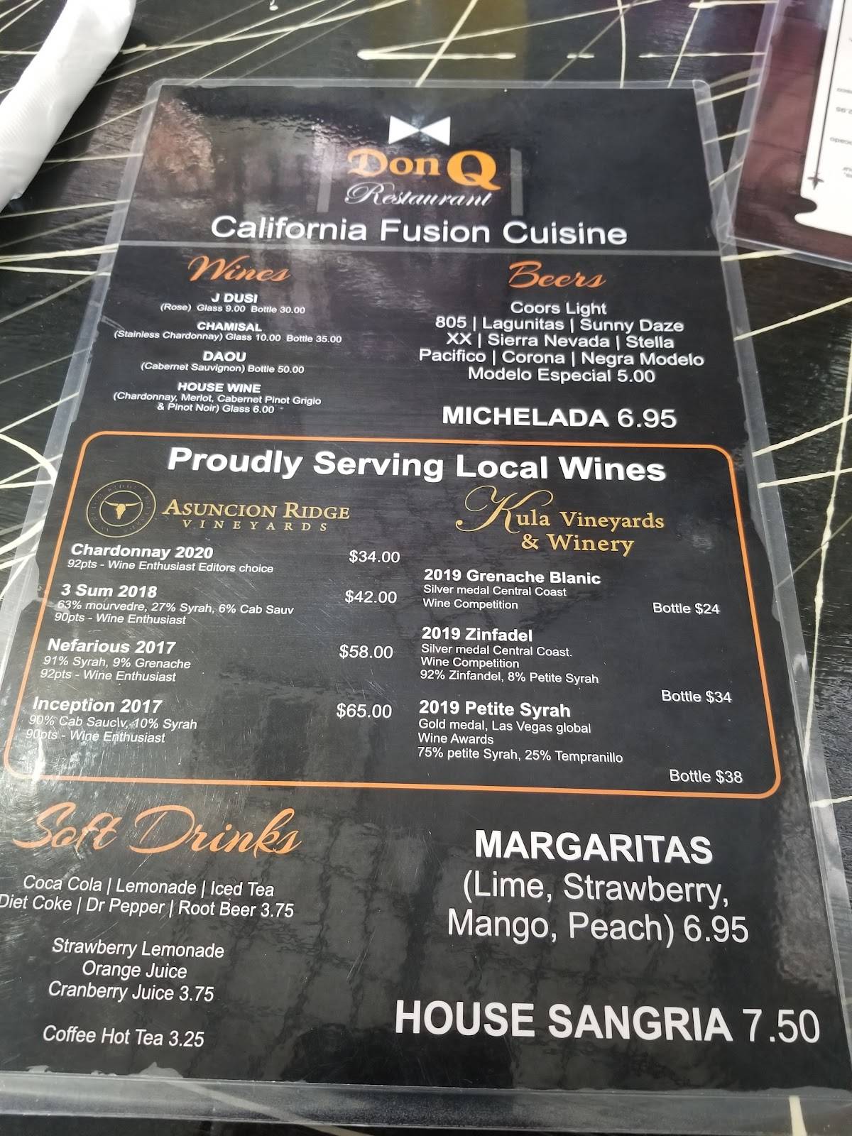 Menu at Mr. Q Restaurant, Atascadero