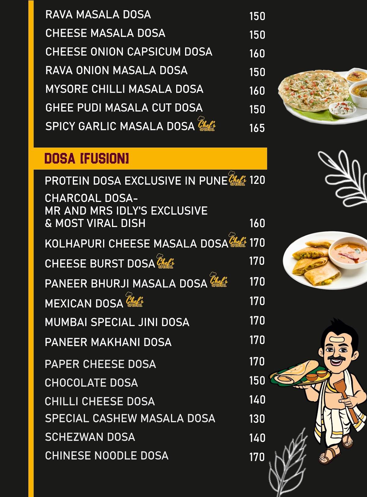 Mr and Mrs Idly, South Indian Restaurant Gangadham Shatrunjay Road Opp. Shantinagar menu