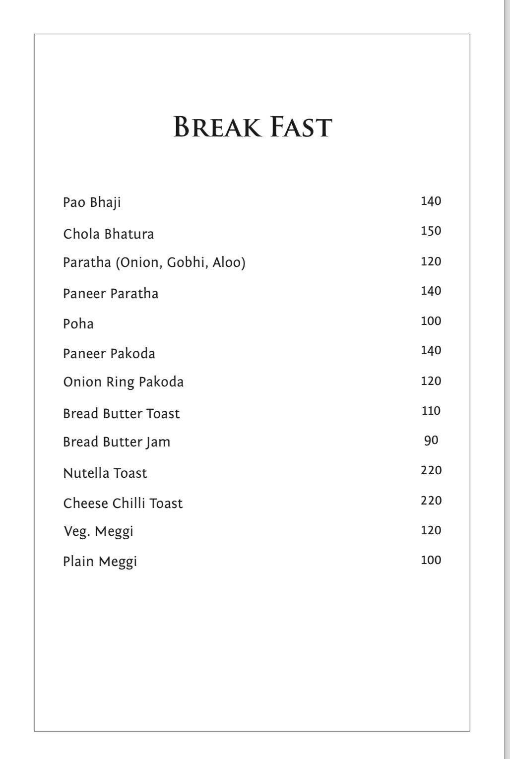 Mudra Restaurant menu