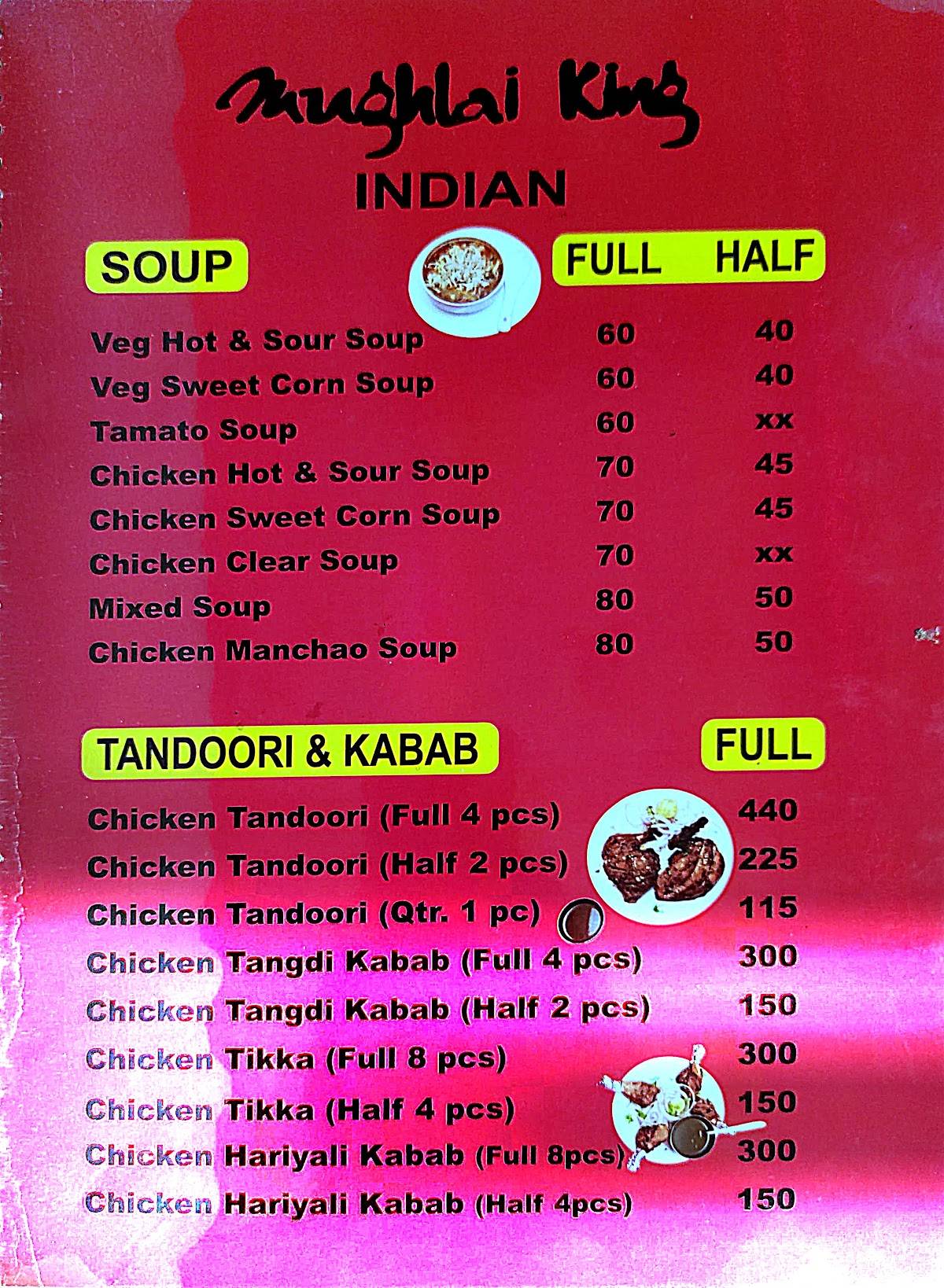 Mughlai King menu