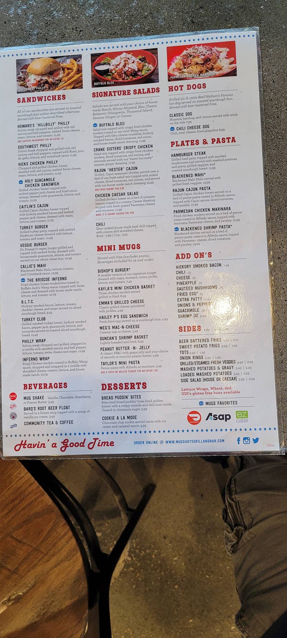Menu at Mugshots Grill and Bar Biloxi. MS, Biloxi, 130 Main St