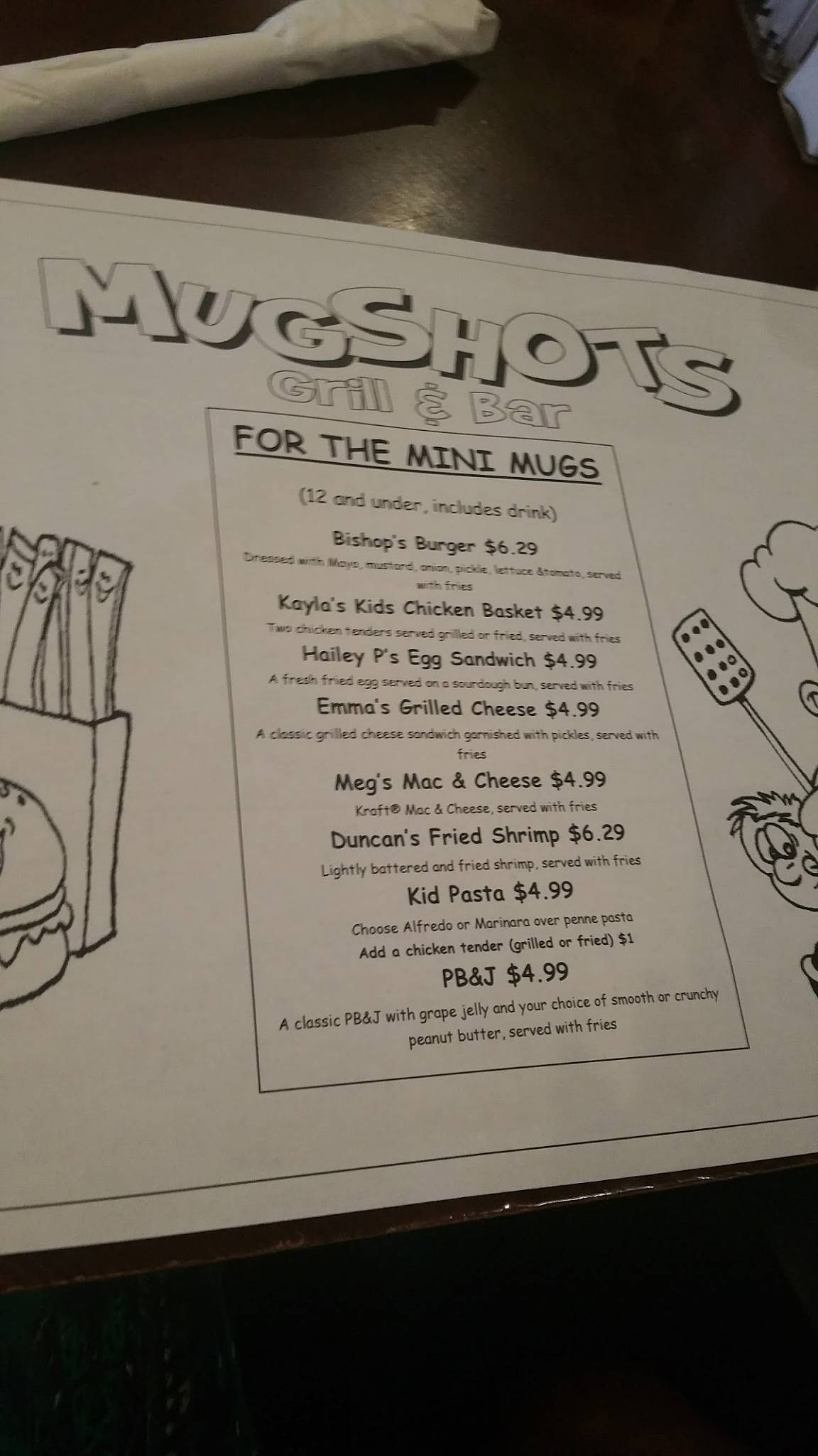 Menu at Mugshots Grill and Bar Biloxi. MS, Biloxi, 130 Main St