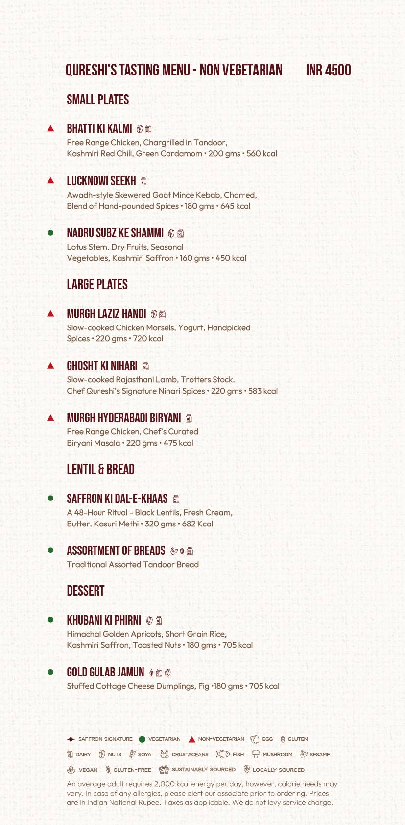 Saffron JW Marriott Mumbai Juhu menu