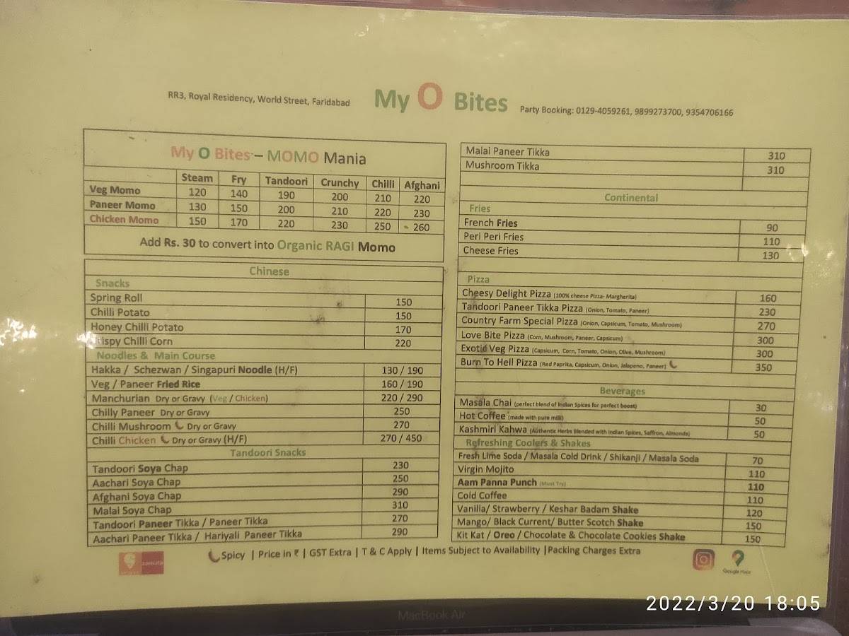 My O Bites #MyOBites menu
