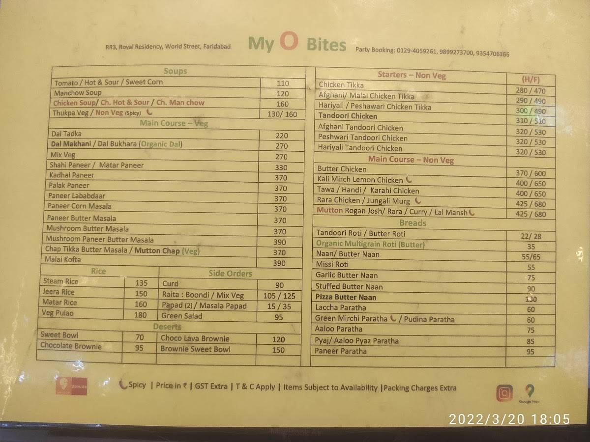 My O Bites #MyOBites menu