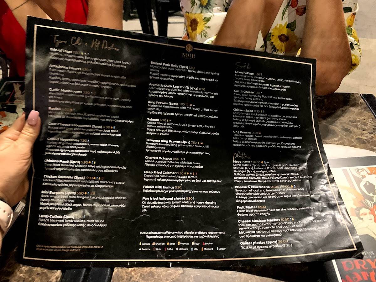 Menu at NOIR Tapas & Bar, Paphos, Kenedy Square
