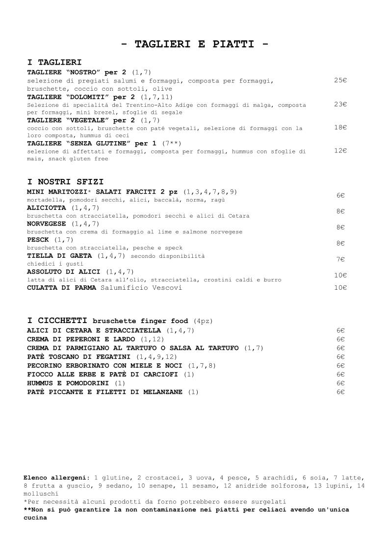 Menu di NOSTRO enoteca 