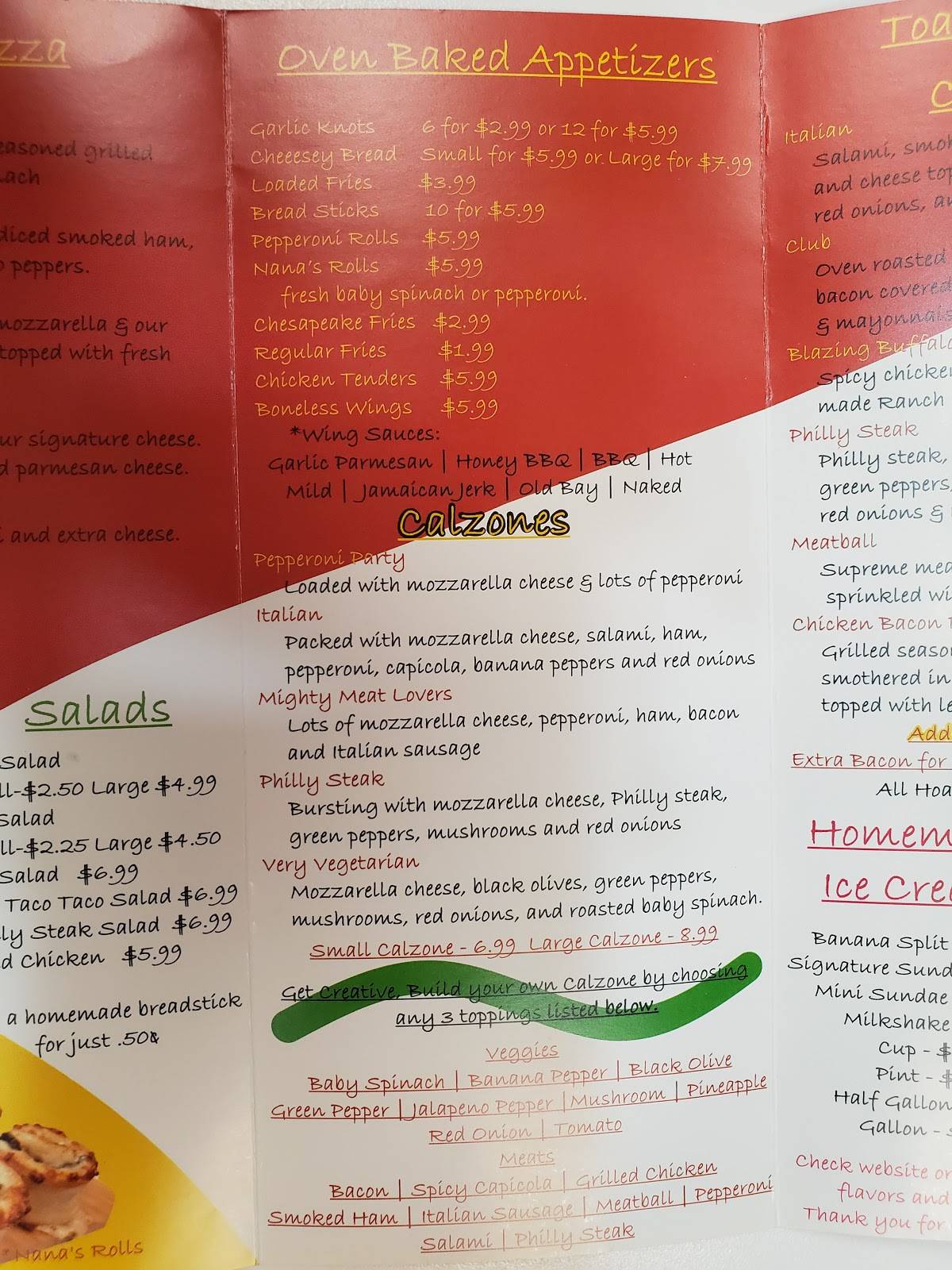 Menu at Nana's Pizza & Pie, LLC pizzeria, Moundsville