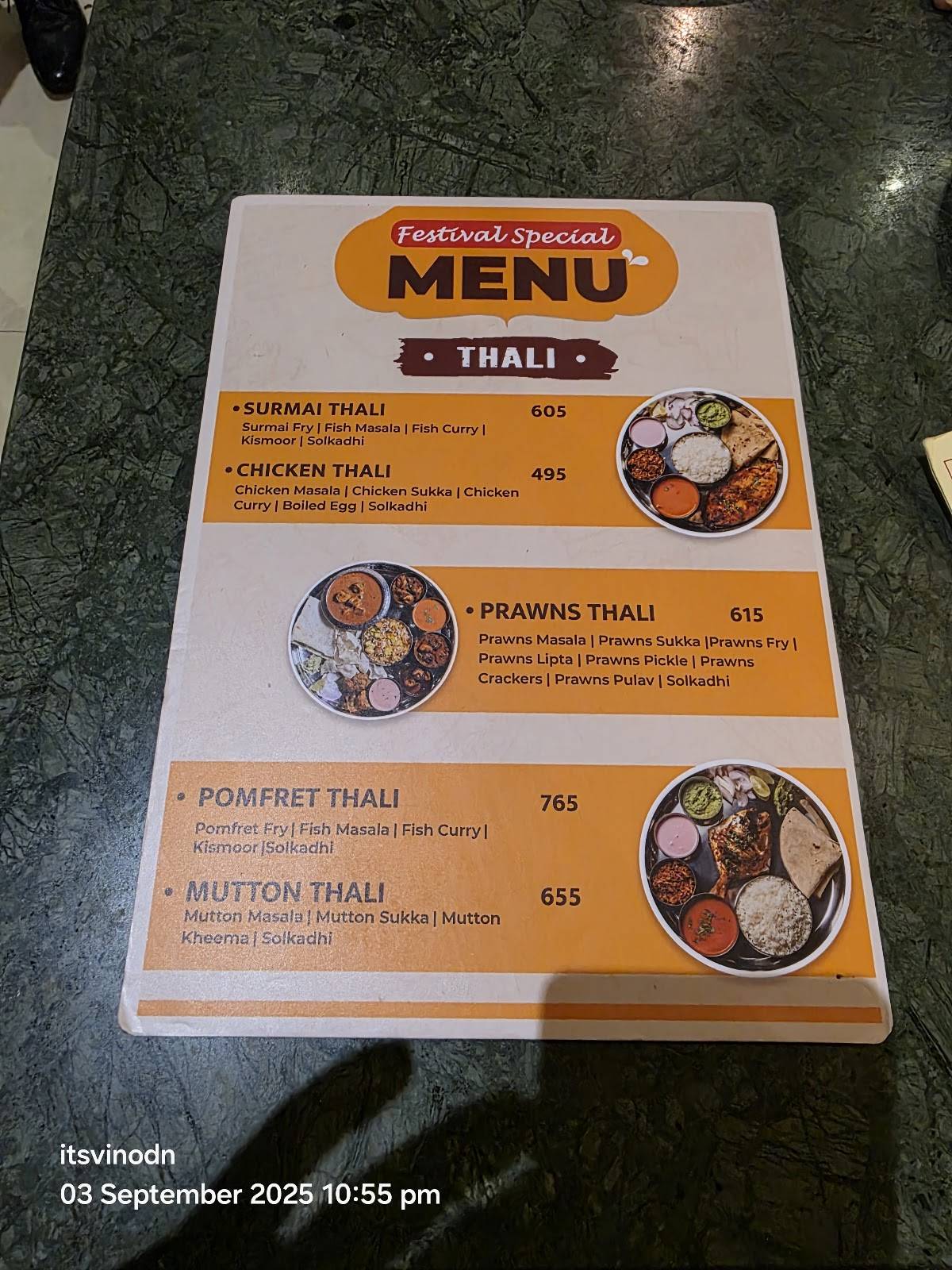 Nav Mejwani Seafood Restaurant menu