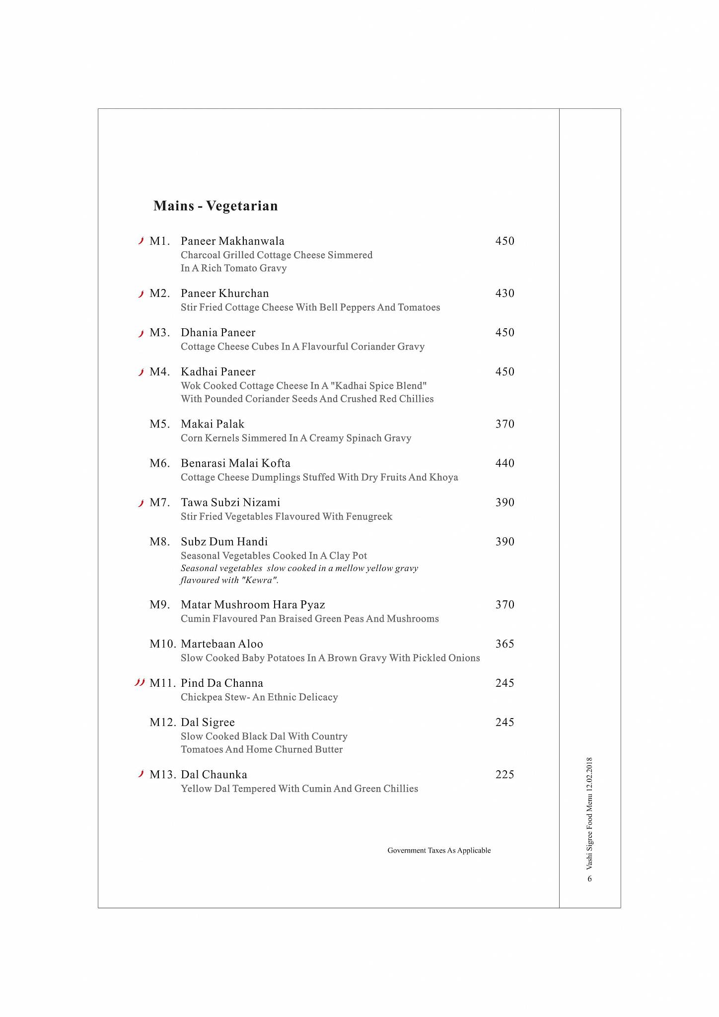 Sigree Navi Mumbai menu