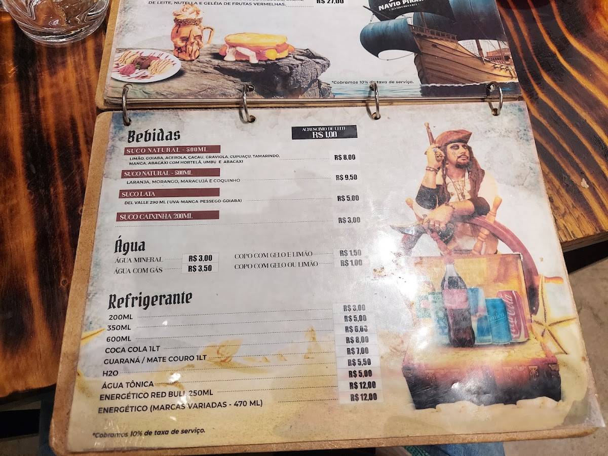 Navio Pirata Hambúrgueria cardápio
