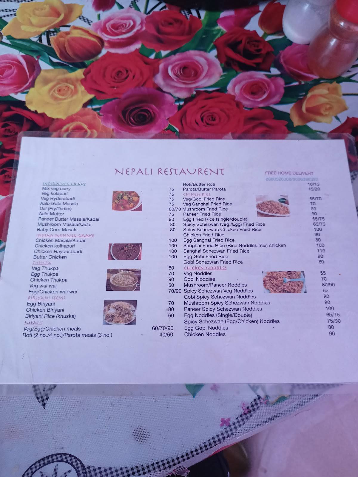 Nepali restaurant menu