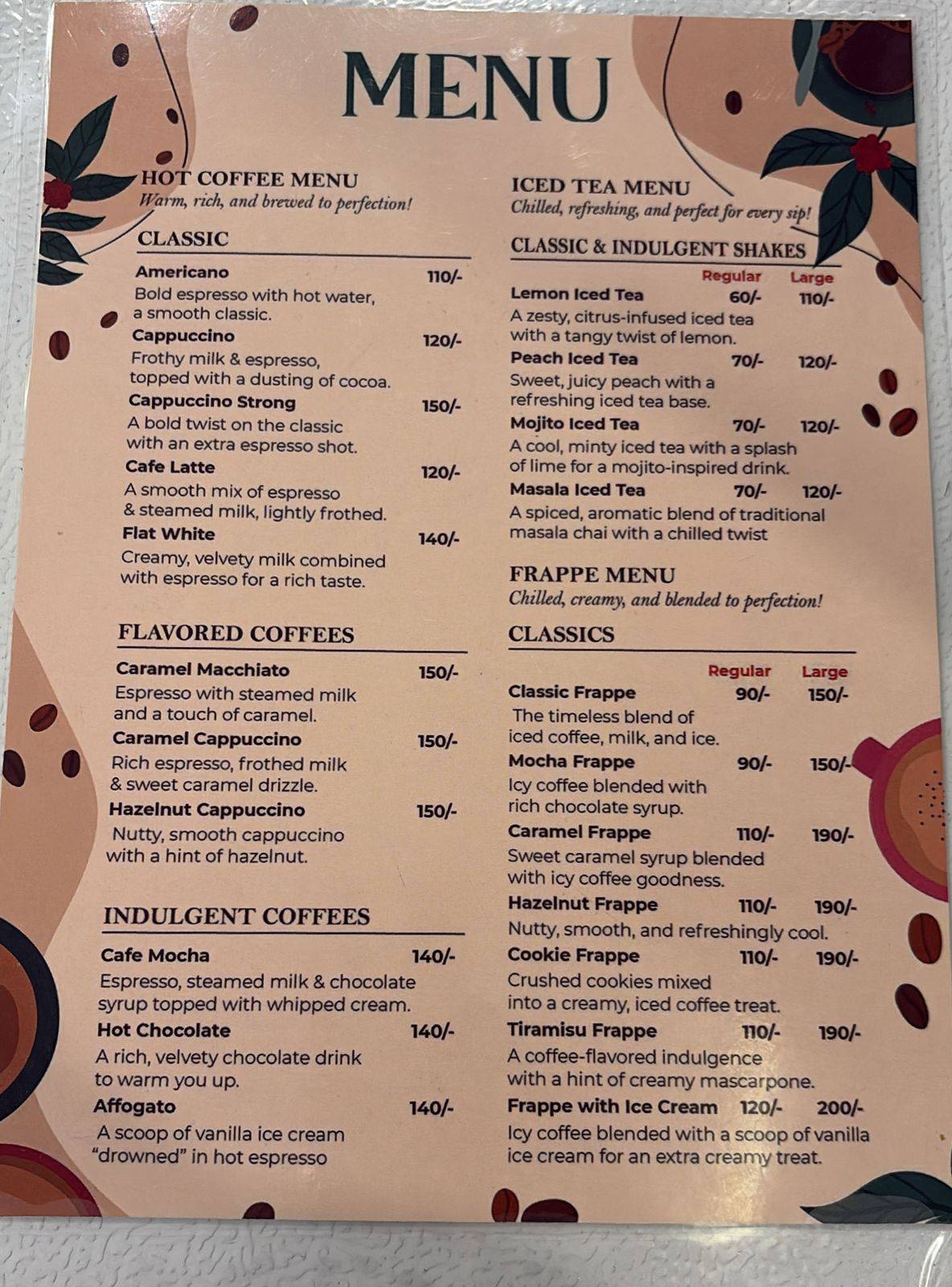 Nescafe cafe menu