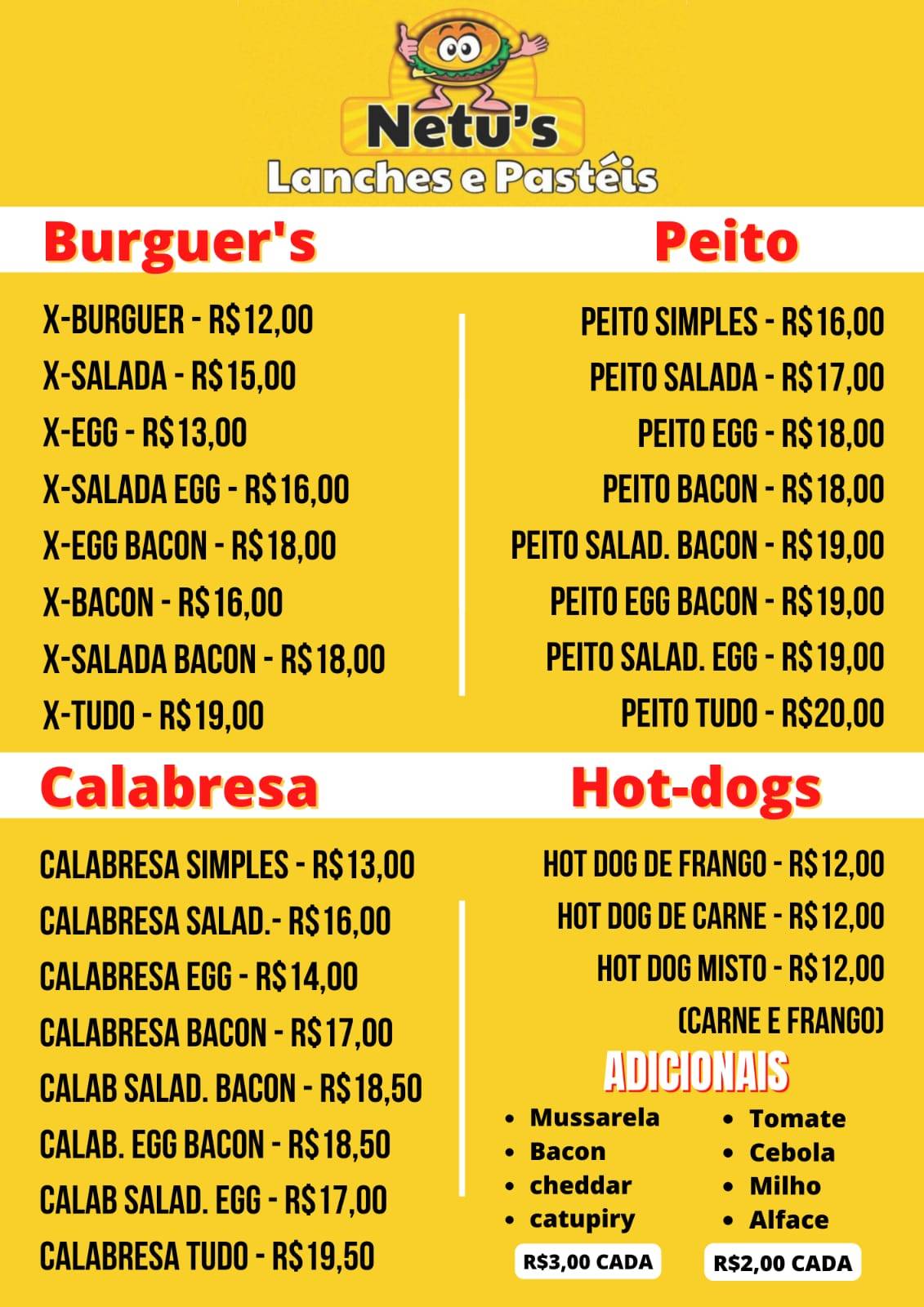 Netu's Lanches e Marmitex cardápio