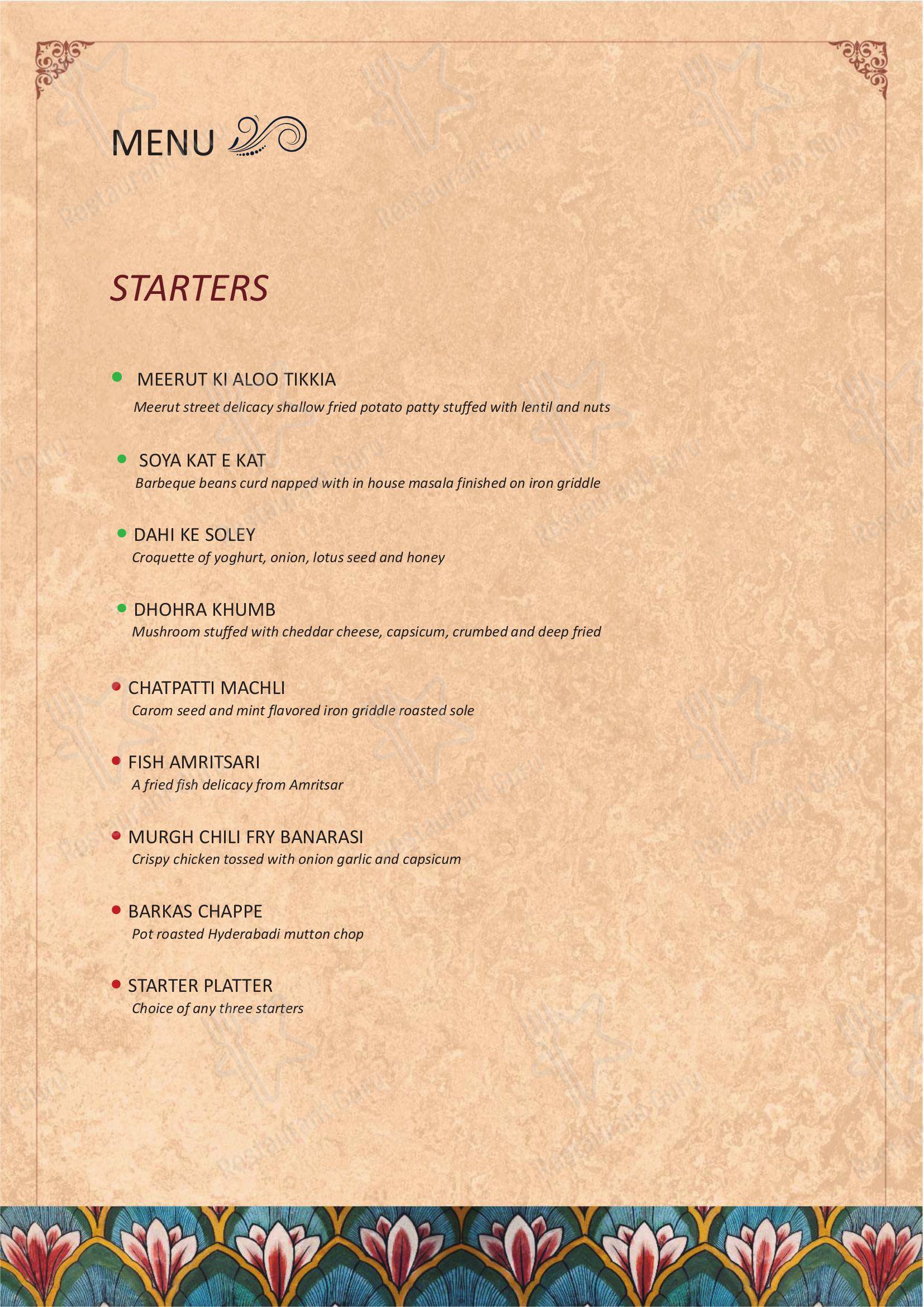 Menu for the Dilli 32 restaurant