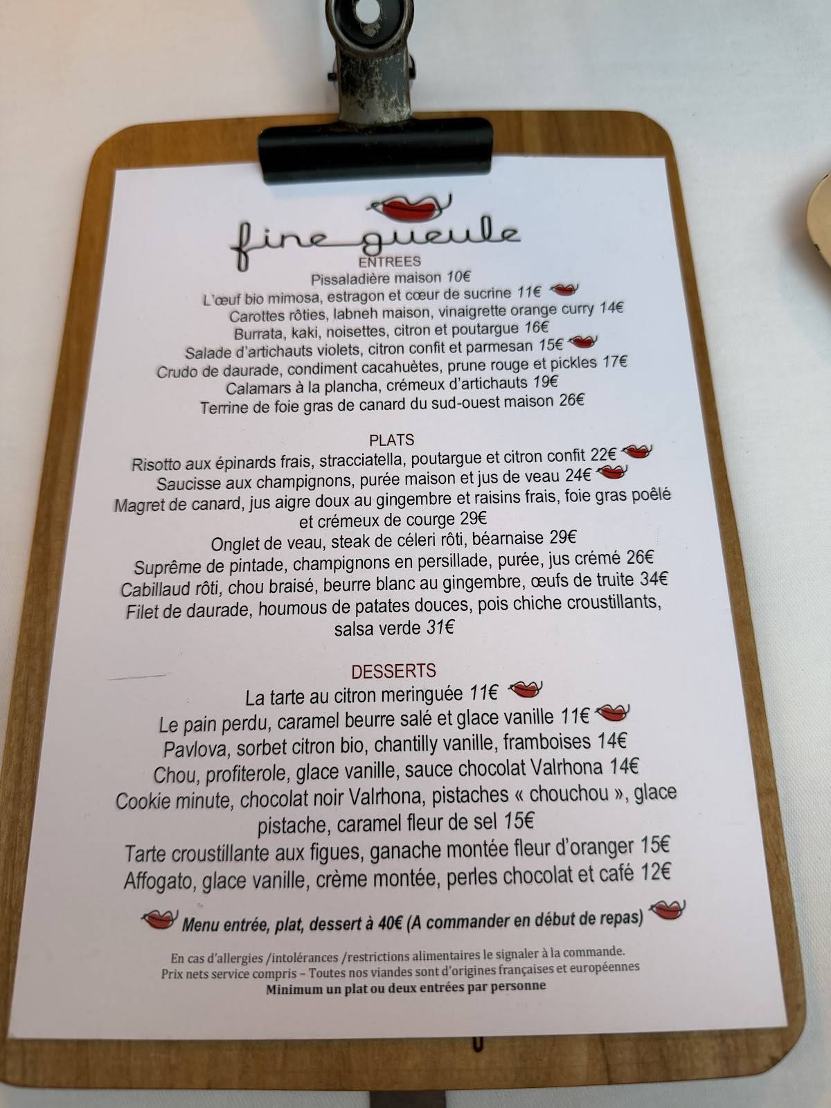 Menu de Fine Gueule