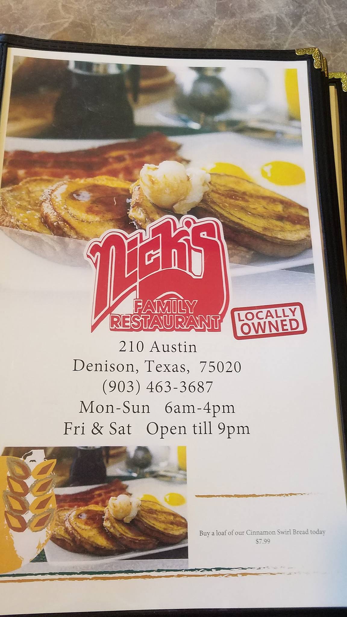 Menu at Nick's Family Restaurant, Denison