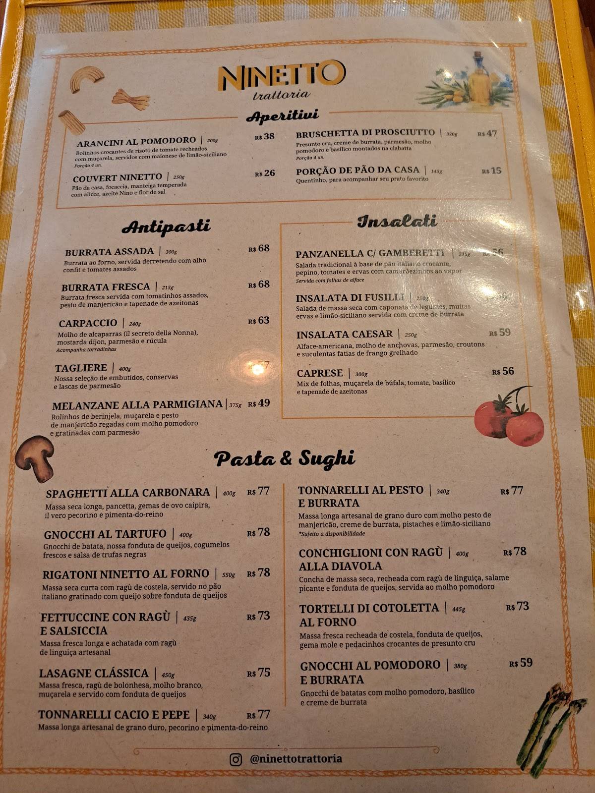 Ninetto Trattoria cardápio