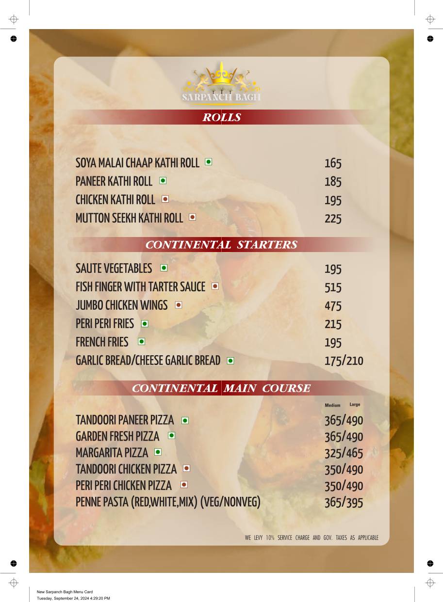 Sarpanch Bagh - A Modern Village Restaurant menu