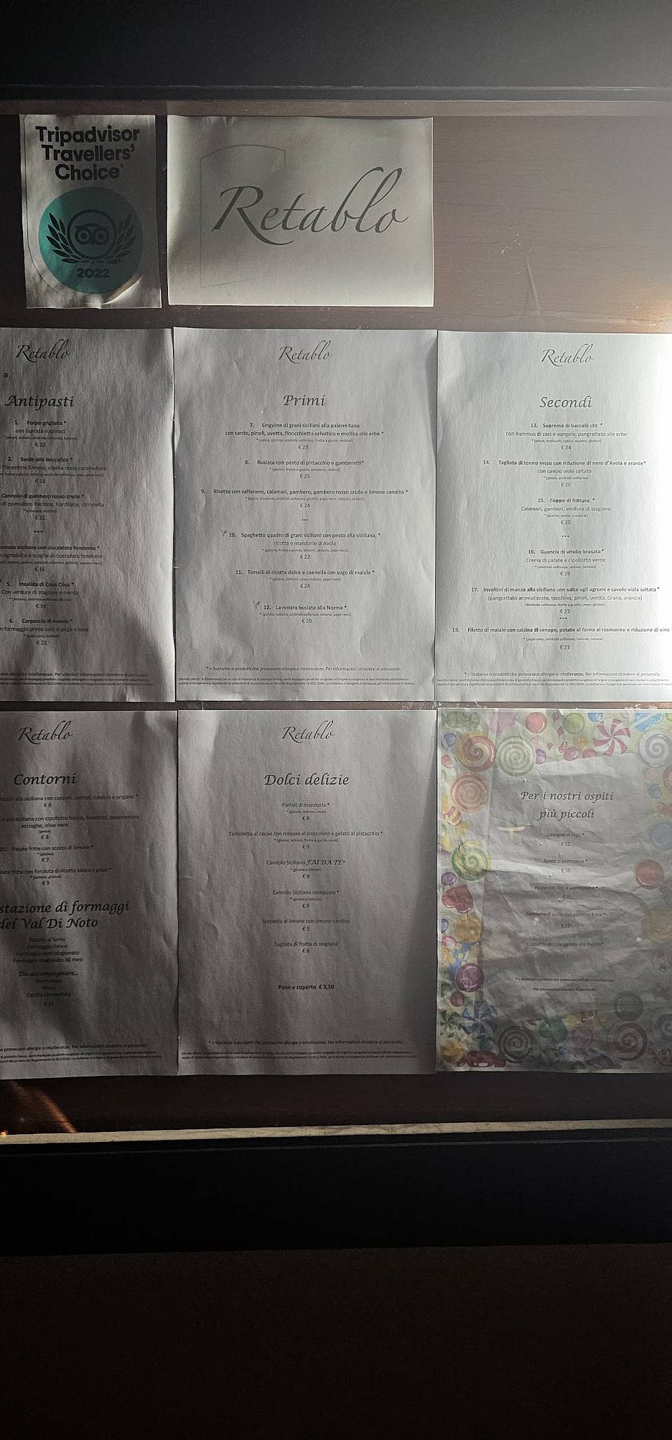 Menu di Retablo - Ristorante tipico Siciliano a Noto 