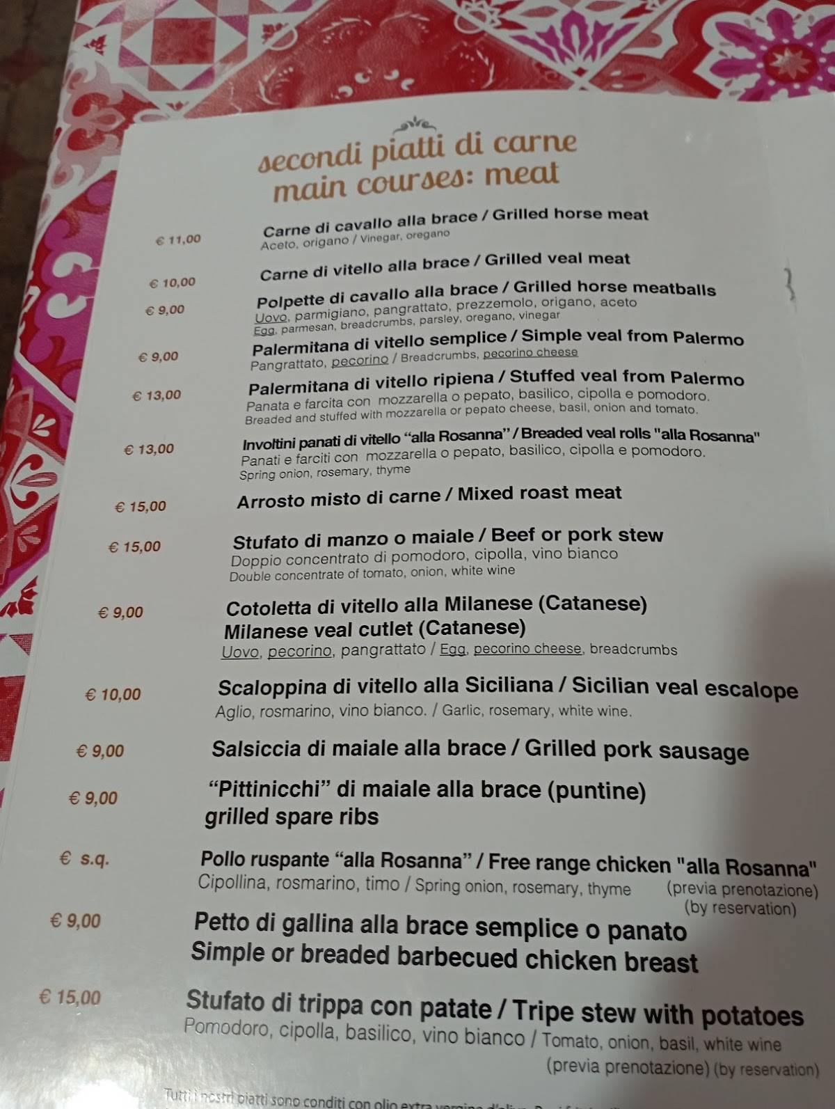 Menu di De Fiore Nuova Trattoria del Forestiero 