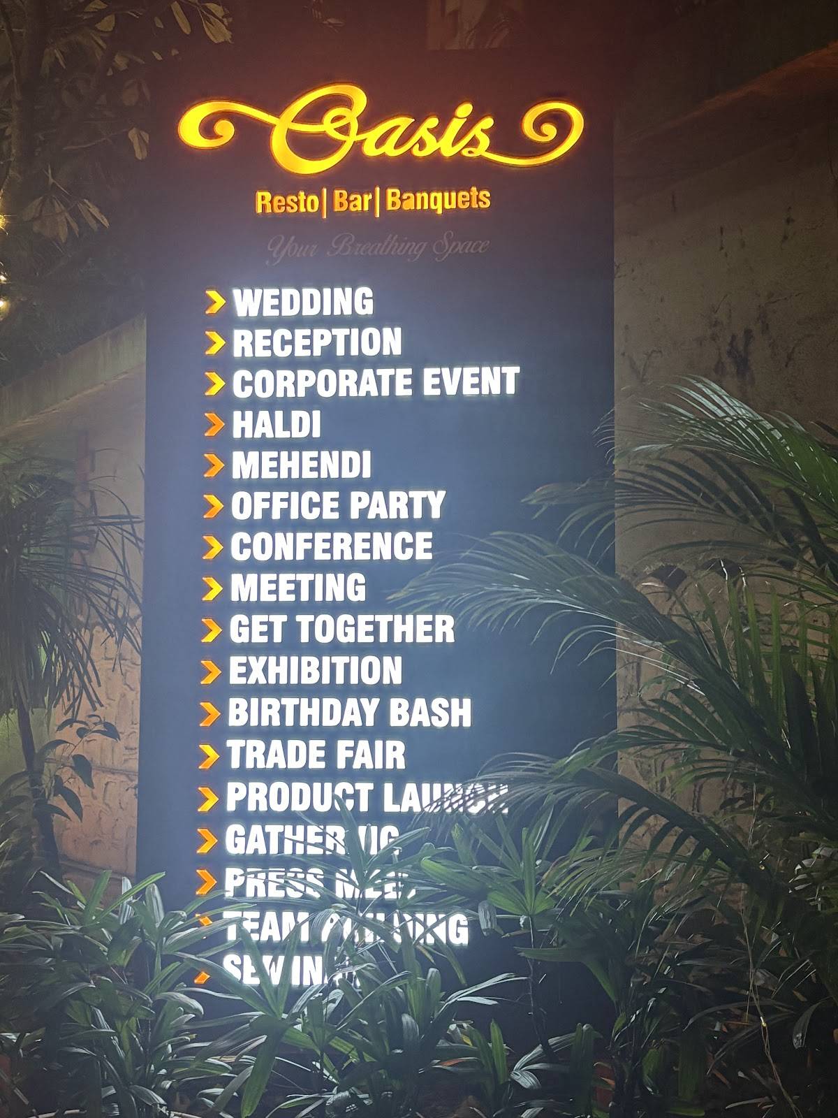 OASIS RESTAURANT, BAR & BANQUETS menu