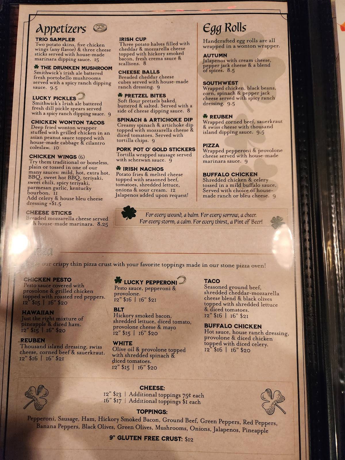 Menu at O'Conners Irish Pub, Springfield, N Limestone St