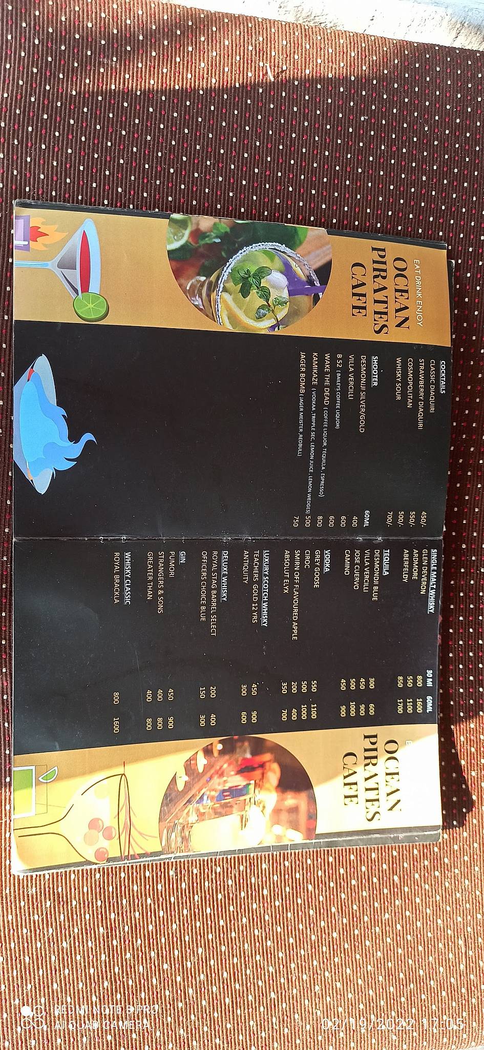Ocean Pirate's Cafe menu